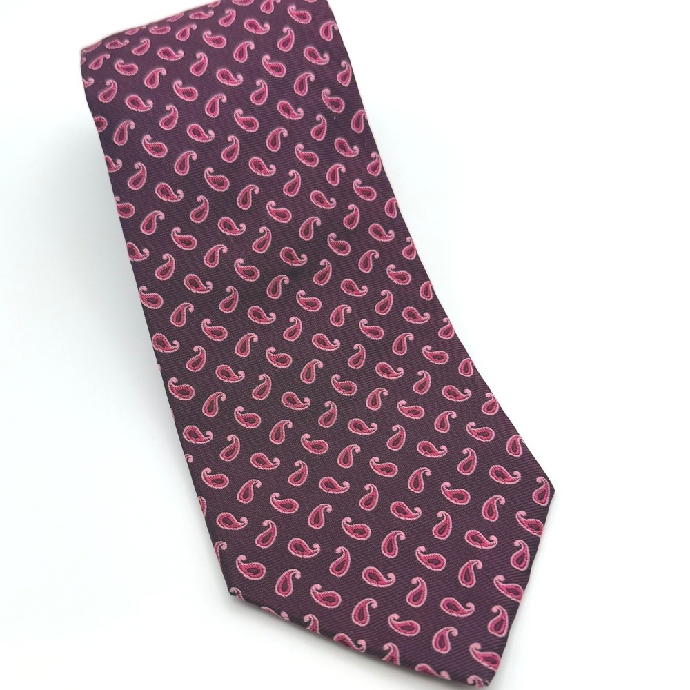 Brooks Brothers Silk Tie Mens OS Burgundy Pink Excellent Paisley Traditional 3.5